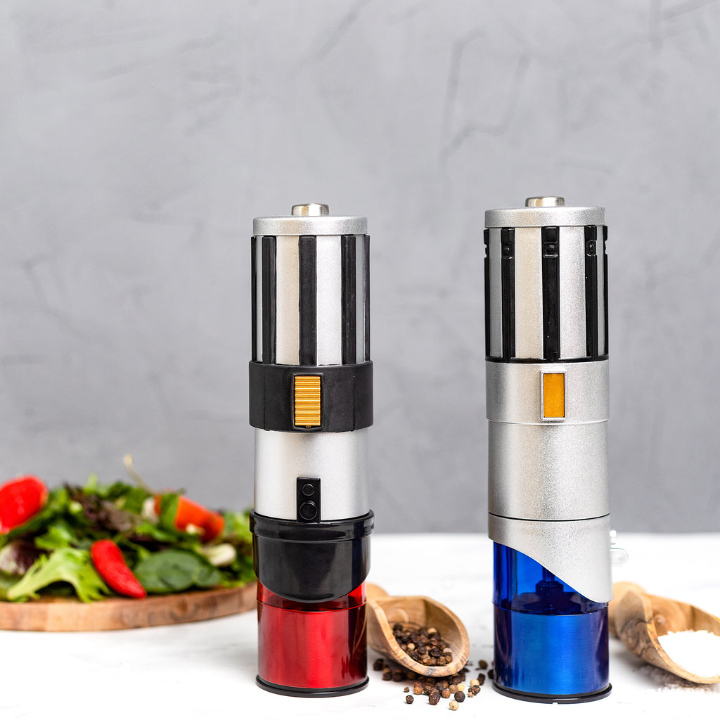 Is a meal complete without these Salt and Pepper Lightsaber grinders?! Tap  the video to shop, or in the Star Wars section @couchpotatoshop!