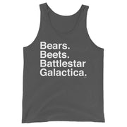 Bears. Beets. BSG. Unisex Tank Top-Moneyline