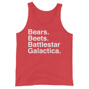 Bears. Beets. BSG. Unisex Tank Top-Moneyline
