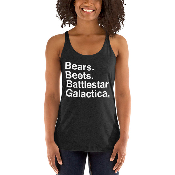 Bears. Beets. BSG. Women's Racerback Tank-Moneyline