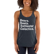 Bears. Beets. BSG. Women's Racerback Tank-Moneyline