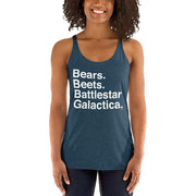 Bears. Beets. BSG. Women's Racerback Tank-Moneyline