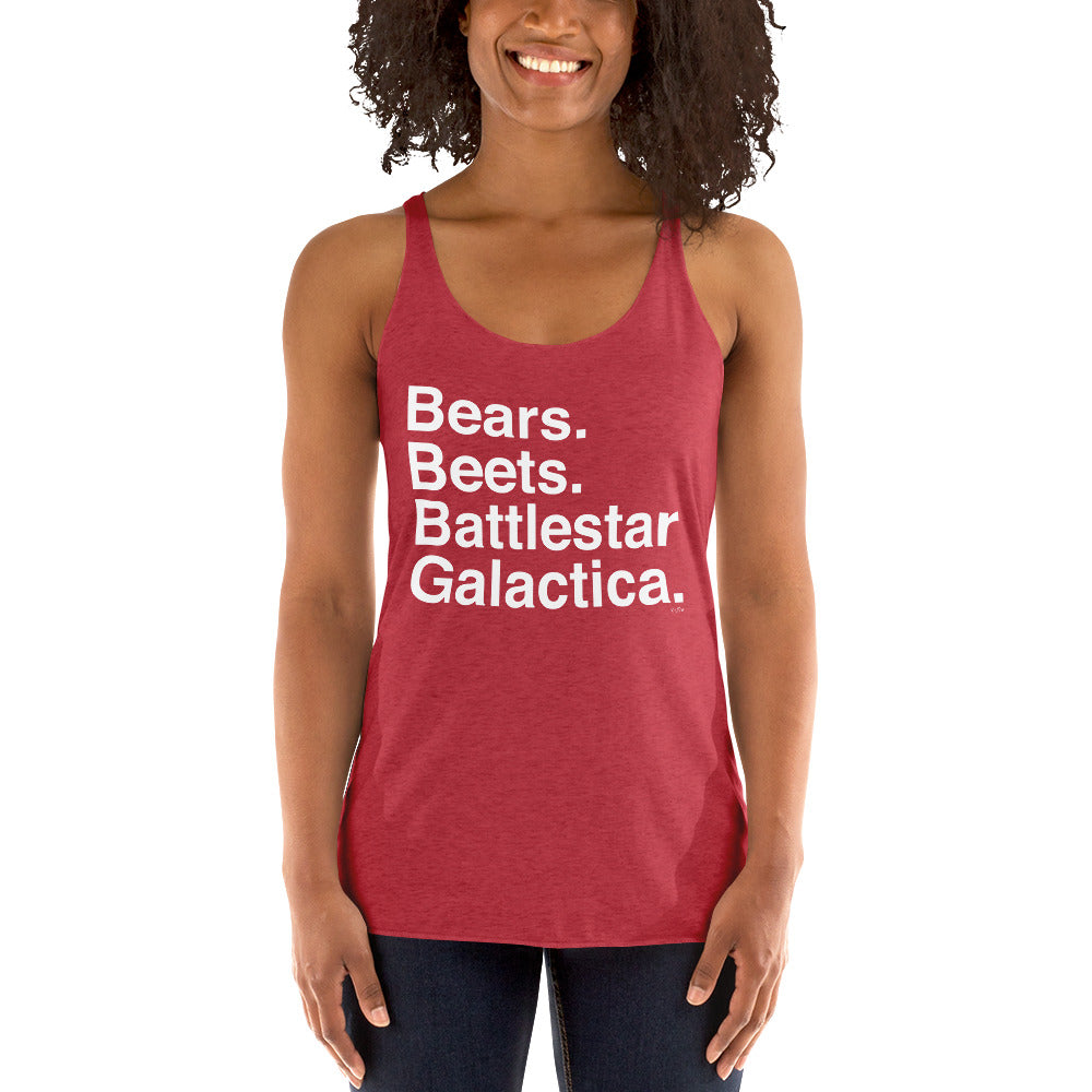 Bears. Beets. BSG. Women's Racerback Tank-Moneyline