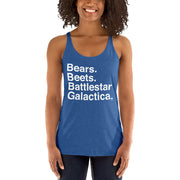 Bears. Beets. BSG. Women's Racerback Tank-Moneyline