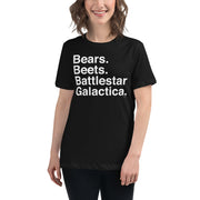 Bears. Beets. BSG. Women's Relaxed T-Shirt-Moneyline