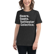 Bears. Beets. BSG. Women's Relaxed T-Shirt-Moneyline