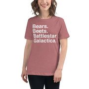 Bears. Beets. BSG. Women's Relaxed T-Shirt-Moneyline