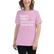 Bears. Beets. BSG. Women's Relaxed T-Shirt-Moneyline