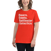 Bears. Beets. BSG. Women's Relaxed T-Shirt-Moneyline