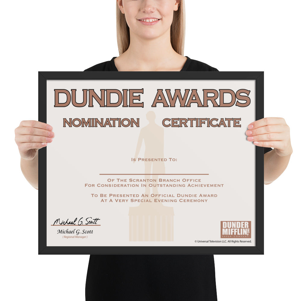 Dundie Awards Nomination Certificate - Framed Poster