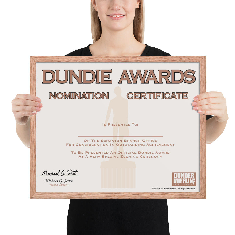 Dundie Awards Nomination Certificate - Framed Poster