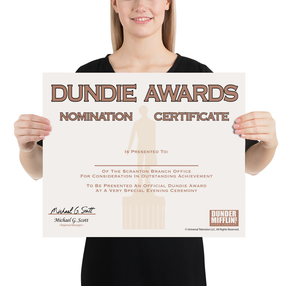 Dundie Awards Nomination Certificate - Poster