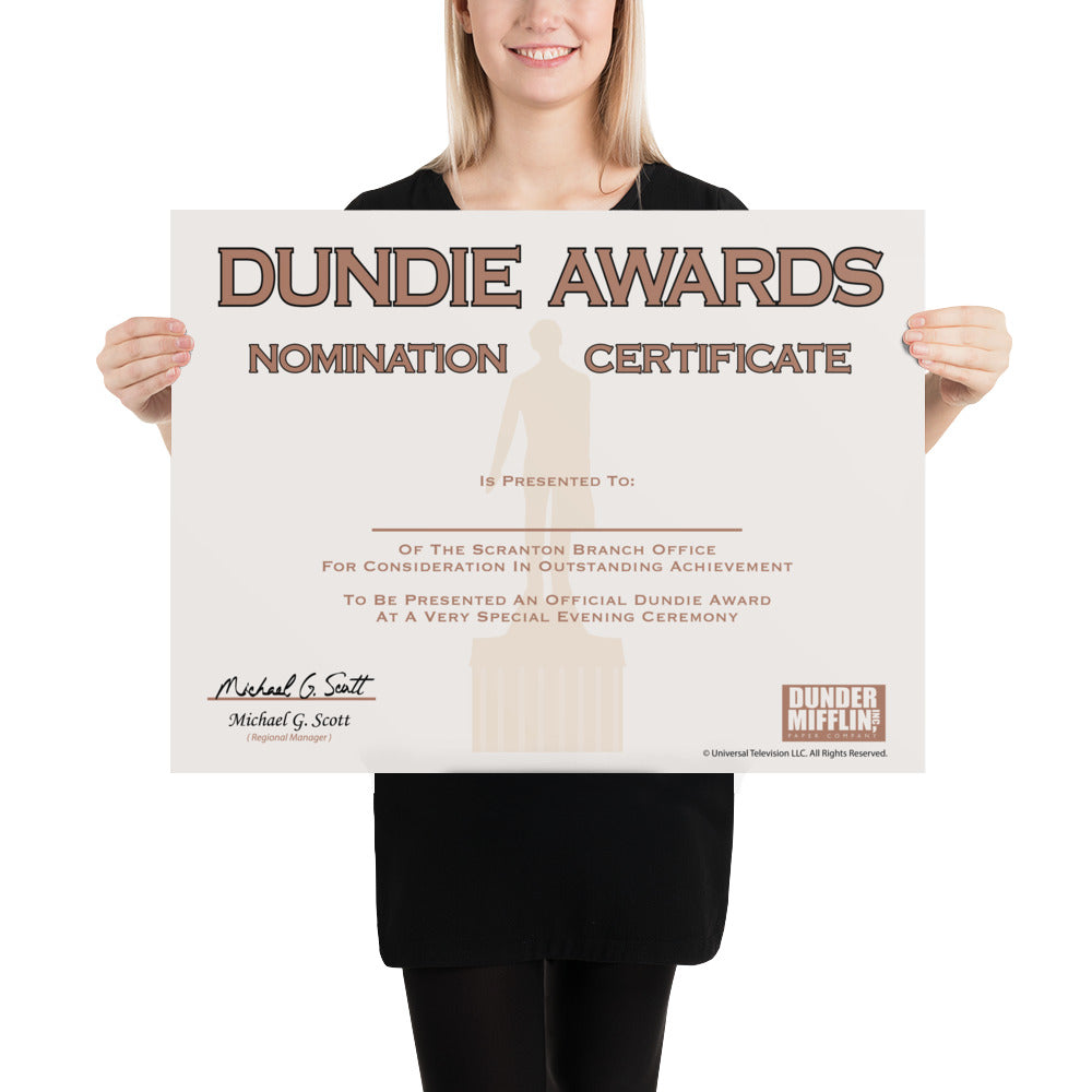 Dundie Awards Nomination Certificate - Poster